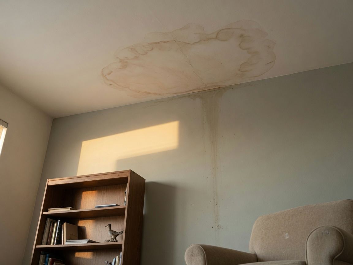 Early stage ceiling water damage in a Tucson living room