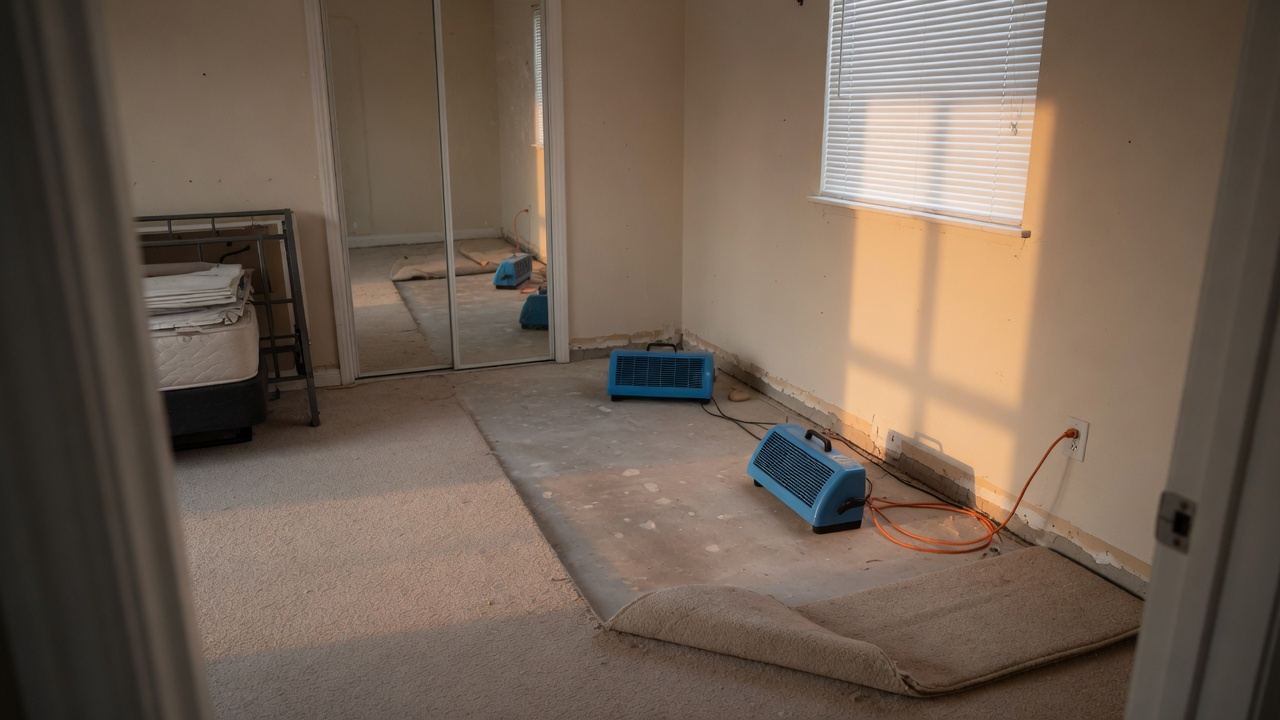 Structural drying equipment in a Tucson bedroom