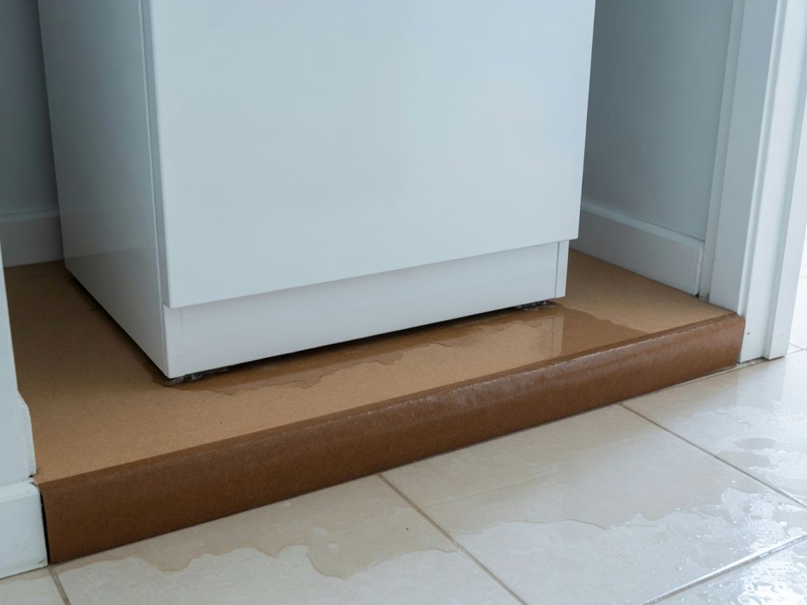 Water on the floor of a utility closet from an overflowing air handler condensate pan.